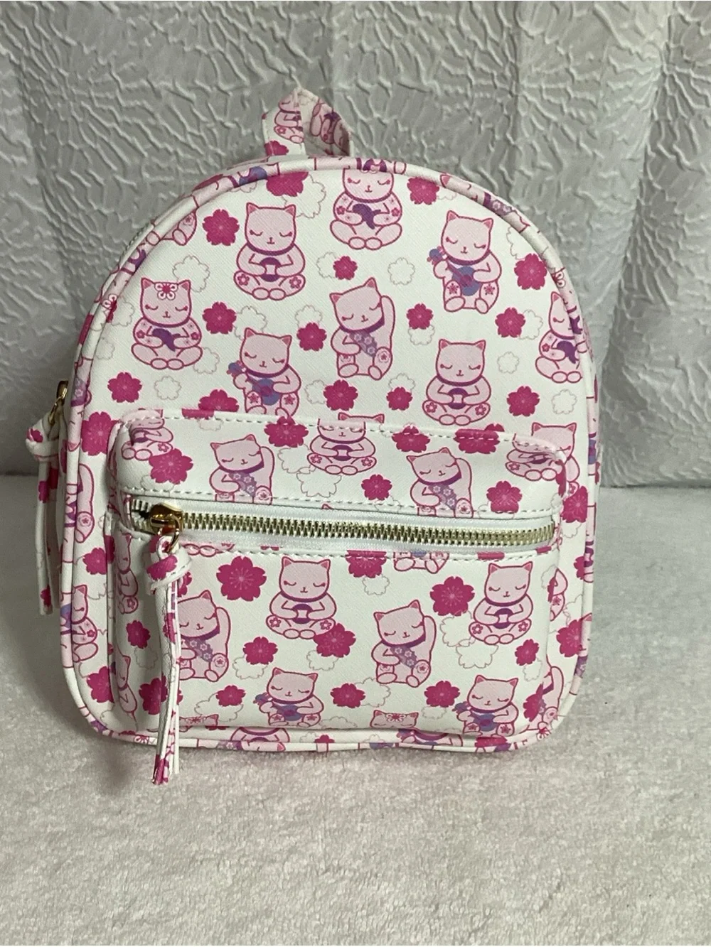 Under One Sky Mini Kitty White & Pink Mini Backpack Lucky Cat Cherry Blossom NWO